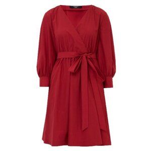 Weekend Max Mara Dress 0 Faiti Cherry Red Cotton A-Line Pockets Belt Zipper FLAW
